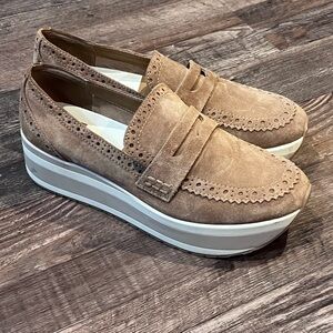 Dolce Vita Tan Suede Platform Penny Loafers